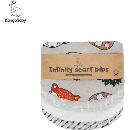 Kangobaby Muslin Infinity Scarf Bib 100% Cotton Ins Chic Color 4 Pcs/Pack