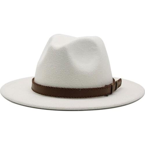Men jazz church trilby hats for women Gorra Mujer cap belt chapeau femme Vintage fashionable felt fedora hat white black 56-60cm