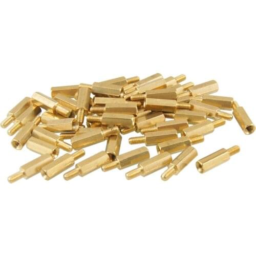 MYLB-50 Pcs Brass Screw Hexagonal Stand-off Spacer M3 Male x M3 Female 12mm Body Length