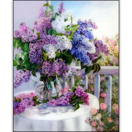 5D Diy Diamond Painting Purple Lavender Flower Vase Picture Crystal Mosaic Full Square Drill Diamond Embroidery Cross Stitch Kit