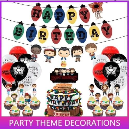 Stranger Theme Birthday Party Decorations Paper Banner Cupcake Toppers Eleven Things Birthday Party Favors for Kids