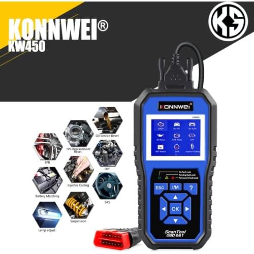 KONNWEI KW450 OBD2 Diagnostic Tool for VAG Cars VW Audi ABS Airbag Oil ABS EPB DPF SRS TPMS Reset Full Systems Scanner VAG COM