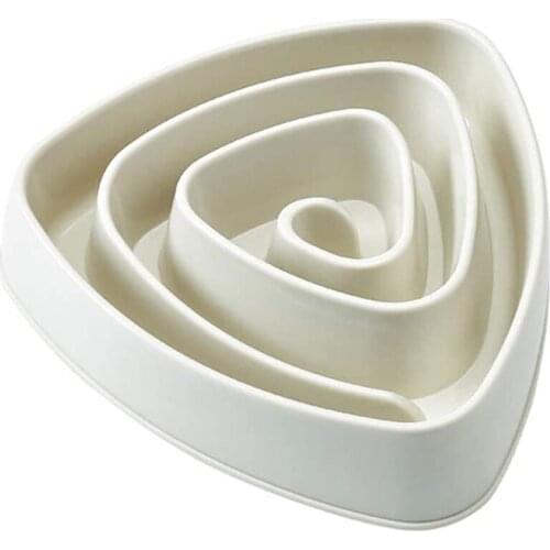 Plastic Triple-cornered Non-Slip Pet Slow Food Bowl Anti-Choke Bowl Dog Food Bowl Cat Food Bowl (Beige White)