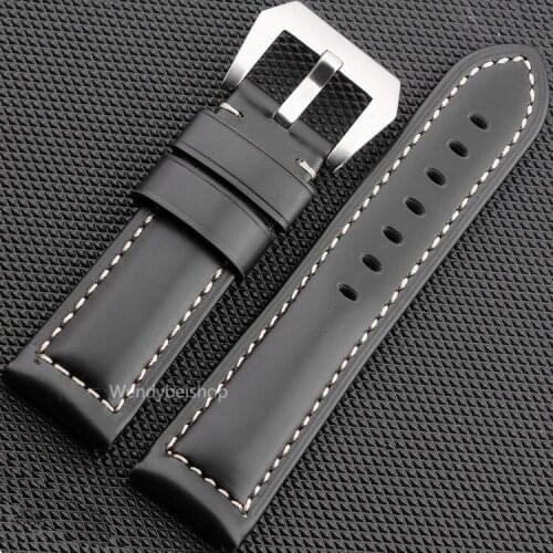 CARLYWET 22 24 26mm Black Brown Real Leather Handmade Thick Wrist Watch Band Strap Belt Pre-V Screw Buckle For Luminor