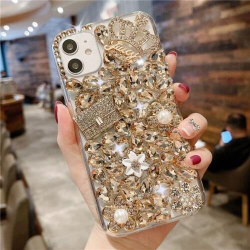 Luxury Full Bling Diamond Handbag Crown Flowers Case Cover For Samsung Galaxy Note 20 10 9 8 S21 S20 FE Ultra S10/9/8 Plus Funda