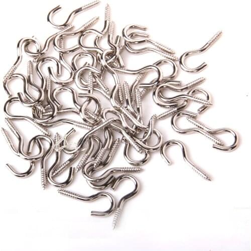 50PCS Silver Plated Metal Cup Hooks Eye Shape Screw Hooks Self-tapping Screws Hooks Ring