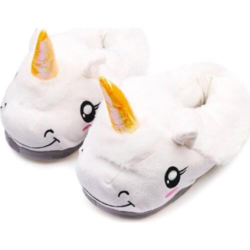Winter Children Unicorn Slippers For Kids Plush Baby Girls Boys Cartoon cotton Slippers With Closed Heel Adult Home Flip Flops