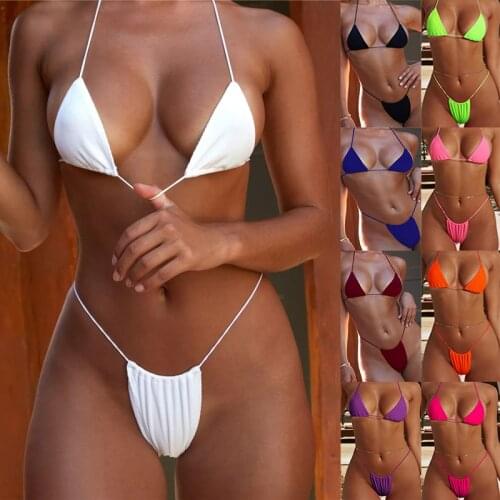 Thong Bikinis 2020 Women Sexy Swimwear Female Swimsuits Solid Bikini set Black Brazilian Biquini Bathing Suit Beachwear