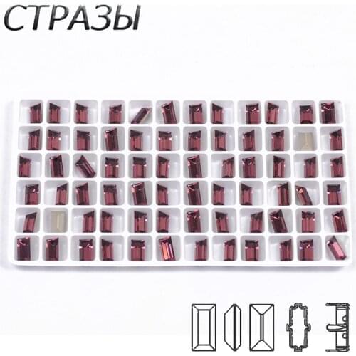 CTPA3bI Super Beauty Amethyst Color Baguette Shape Glass Crystal Sew On Claw Rhinestones DIY Clothing Wedding Dress Accessories