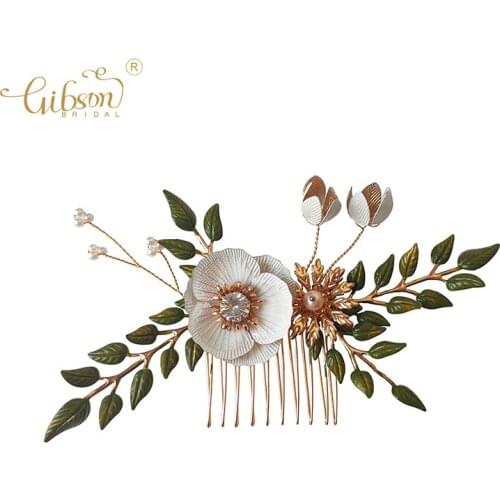 Outdoor Wedding Idyllic Bridal Hair Accessories Flower Green Leaf Hair Comb Jewelry Headpiece For Women