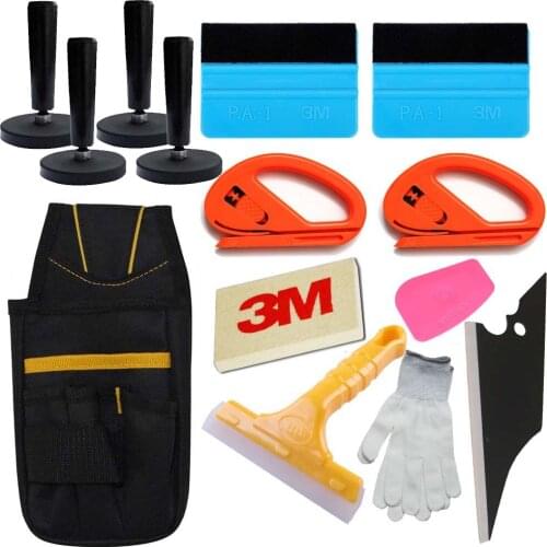 Vinyl Car Wrap Tint Tools Kit 3M Squeegee Vinyl Cutter Magnet Holder Tool Bag Art Knife with Gloves for Car Styling Film