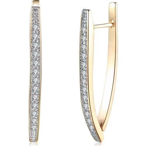 V Shape Shining Cubic Zirconia Drop Earrings For Women Girls Gifts Earring Fashion Jewelry Champagne Gold Color wholesale