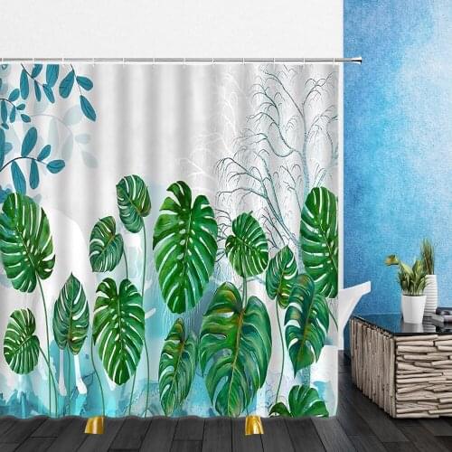 Cartoons Leaves Shower Curtains Green Plants Flowers Cactus Scenery 3D Bathroom Home Decor Waterproof Polyester Cloth Curtain