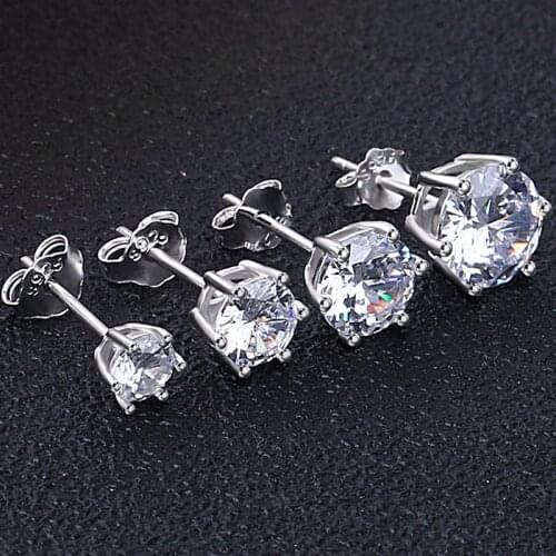 Female Luxury Round Zircon Small Stud Earrings 3/4/5/6/7/8mm White Round Crystal Earrings 925 Sterling Silver Earrings For Women