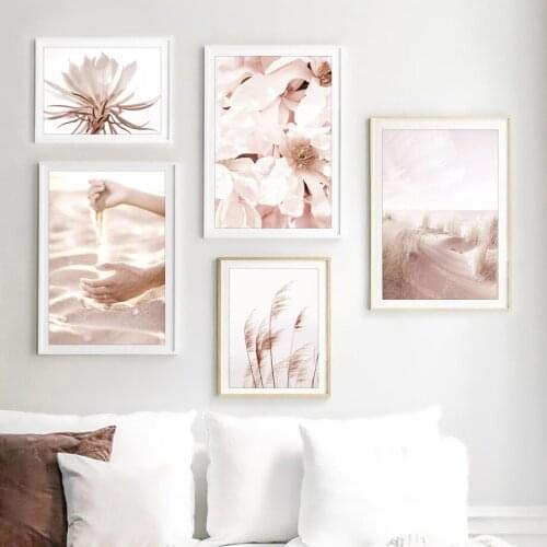 Woman Beach Begonia Flower Bridge Feather Wall Art Canvas Painting Posters And Prints Living Room Decor Nordic Style Decoration