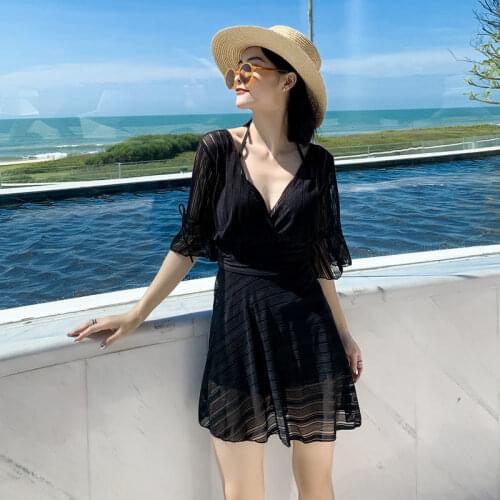 Swimsuit womens skirt-style one-piece sexy steel support gathers the wind to cover the belly and is thin, large size swimming