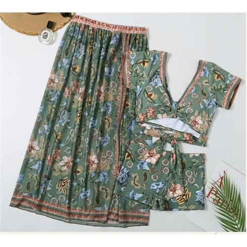 STAERK three piece green swimsuit biquini skirt womens Ladies Set bikini pushup 3pcs Padded Bra Bikini Set Bandage Swimsuit