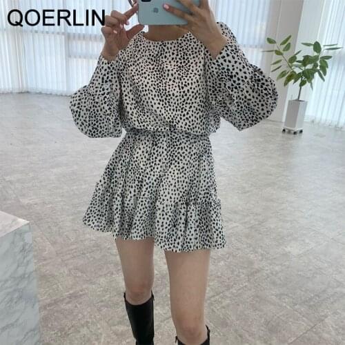 Printed Black Dress Women Summer Ruffles Mini Short Dresses Chic Leopard Print High Waist Slim Side Pocket Dress Full Sleeve