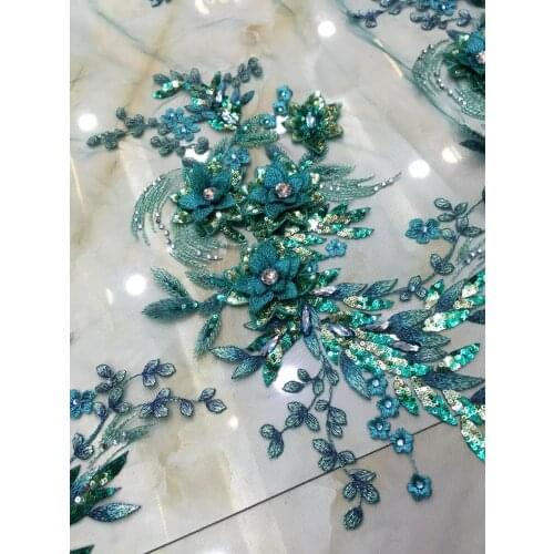 La Belleza 1 yard Green 3D Flowers wedding dress lace fabric stage clothing evening dress lace fabric 1 yard