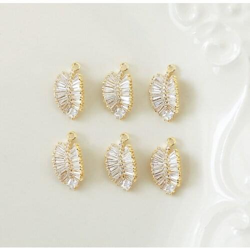 2pcs New Fashion Leafs Earrings Female copper-clad gold inlaid zircon leaf single-sided pendant diy jewelry necklace accessories