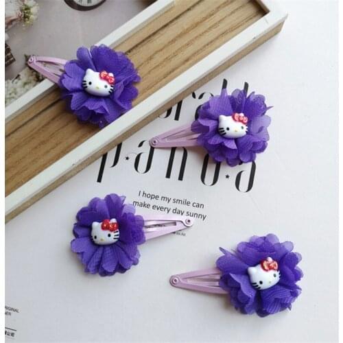20pcs/lot Cartoon Cat Girls Hairpins Handmade Princess Gift Chiffon Flower Barrettes Headwear Kids Hair Accessories