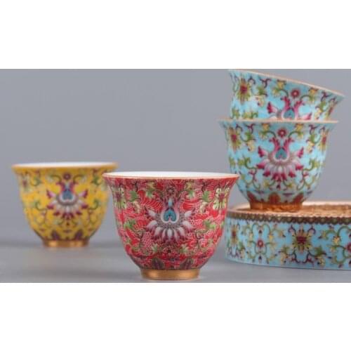 45 ml Color Enamel Tea Cup Kung Fu Teacup Chinese Ceramic Small Tea Bowl Teacups Porcelain Tea Set Crafts Home Decor Master Cups