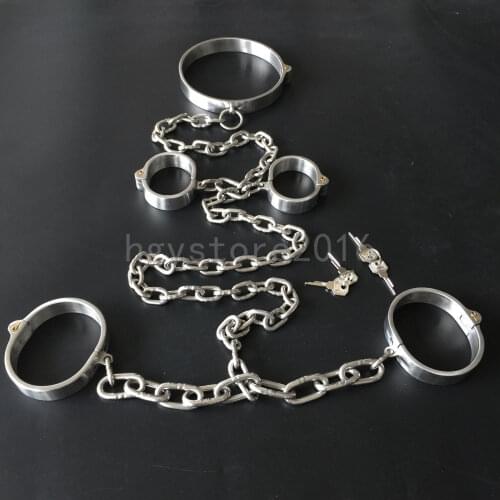 Heavy Duty Stainless Steel Collar Wrist Anklets cuff Chain Lock Restraints cuffs bondage cuffs sex toy for couple adult games