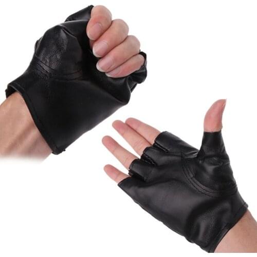 Men Unisex Artificial Leather Half-Finger Gloves Theatrical Punk Hip-Hop Driving Motorcycle Performance Party Fingerless Mittens