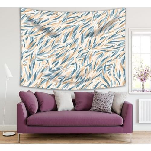 Tapestry Waves Pattern Grass Summertime Abstract Doodle Artwork Printed Blue and Orange