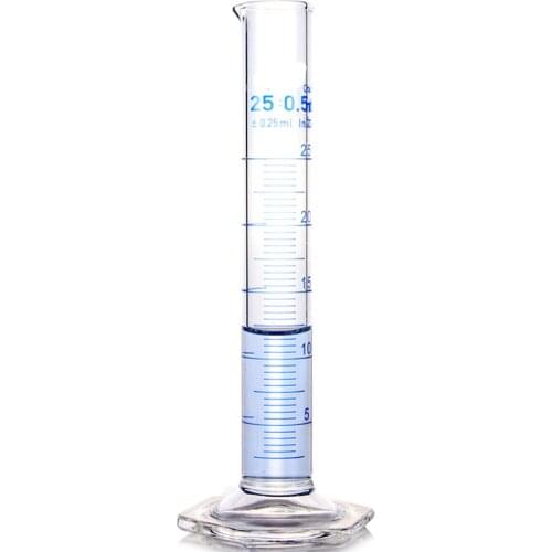 25mL Measuring Cylinder with Spout and Graduation with Glass Heagon Base Laboratory Chemistry Equipment