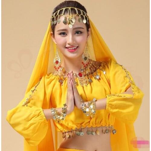 Child Oriental Belly Dance Costumes Competition Kids Halloween Outfits Girls Indian Long Sleeves Top
