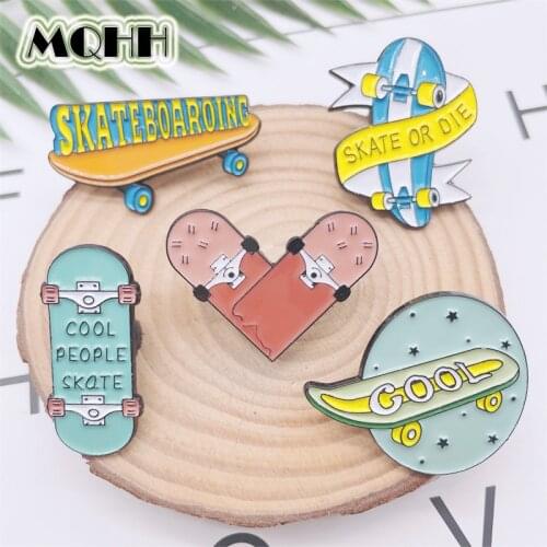 Creative Fun Skateboard Enamel Pins Love Letters COOL Parkour Outdoor Sports Alloy Brooches Badges Clothes Accessories Jewelry