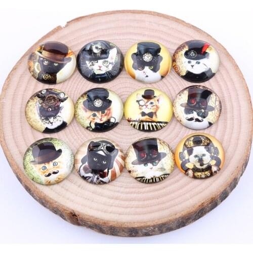 Reidgaller mix steampunk cat photo round glass cabochon 25mm 20mm 12mm diy flat back jewelry findings for pendants making