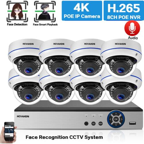 Plug and Play 5.0MP HD 4CH POE NVR Face record 21pcs IR-CUT Night Vision Vandal-proof Security POE IP Dome Cameras CCTV System
