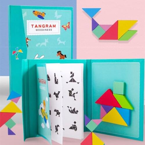 Magnetic 3D Puzzle Jigsaw Tangram Thinking Training Board Games Wooden Toys for Children Girls Educational Montessori Toy Gifts