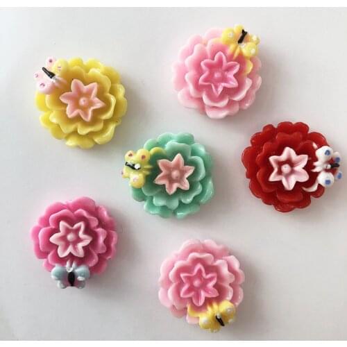 22mm Mix Resin Kawaii Petal Butterfly Flatback Flower Cabochon Stone 20pcs DIY Scrapbook Decor Home Figurines Craft