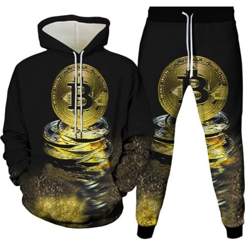 Encrypted Bitcoin 3D Printing Fashion Men Hoodies+Pants Harajuku Streetwear Pullover Autumn Sweatshirt Women Casual Tracksuit