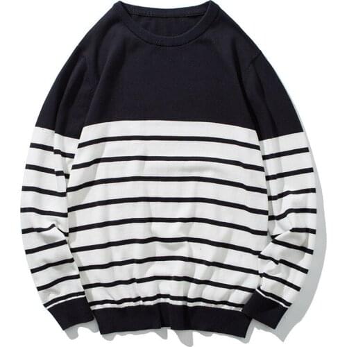 MRMT 2021 Brand Mens Knit Sweater Round Neck Slim Thick Stripe for Male Teen Knit Sweater
