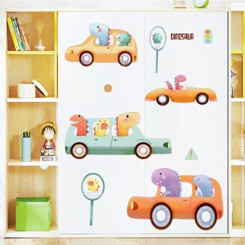 Cartoon Car Wall Stickers Childrens Room Decal Boy Baby Bedroom Wallpaper Self Adhesive Dinosaur Mural Home Decoration
