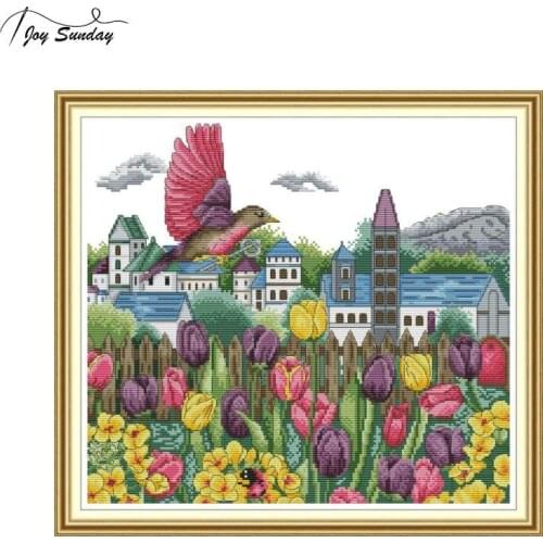 Joy Sunday Cross Stitch Flowers Kits for Embroidery Kits DMC 11ct 14ct Aida Fabric DIY Needlework Printed Canvas for Home Decor