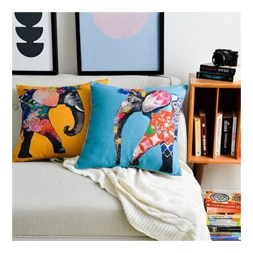 Coloring Cushion Cover Pillow case Cotton Linen 45x45cm For Home Decorative Elephant Floral