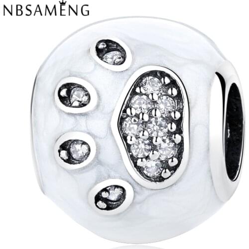 NBSAMENG 100% 925 Sterling Silver Bead Charm I Love Pets Charms Puppy Cat Paw CZ Fit Original Bracelet DIY Jewelry