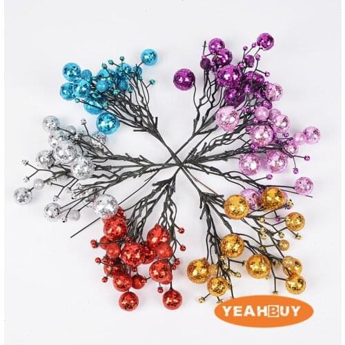 New! 6 Colors 21cm Foam Sticky Powder Christmas Fruit Cuttings Simulation Flower Accessories Decorations For Christma