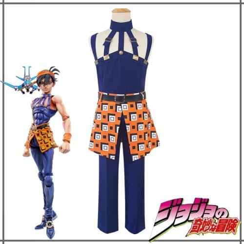 New Cosplay JoJos Bizarre Adventure Costume Narancia Ghirga Cosplay Costume Halloween Top Pants Belt Headwear Sets