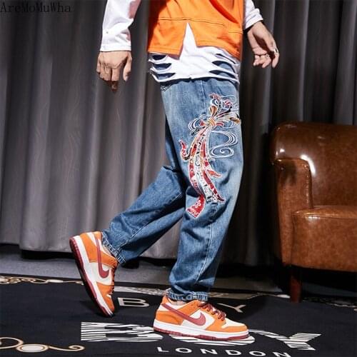 2021 Autumn New Mens Embroidered Jeans for Men Women Couples Fashion Brand Loose Large Size Chinese Style Casual Mens Jeans