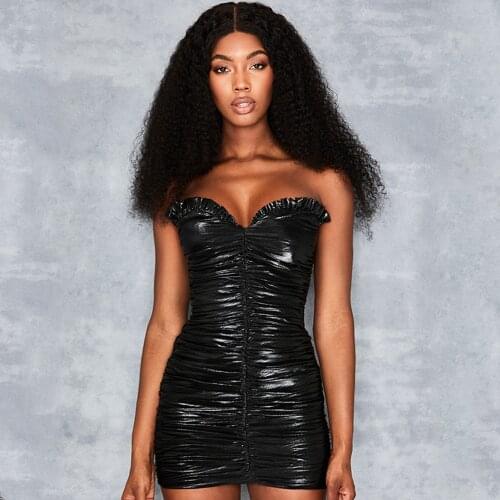 New Women Sexy Summer Black Strapless Party Dress PU Leather Backless Bodycon Mini Club Fashion Vestidos Wholesale