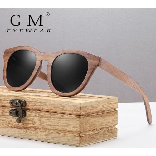 GM Natural Dark Walnut Wooden Sun glasses for Men Polarized Sunglasses Bamboo UV400 Oculos de sol masculino feminino
