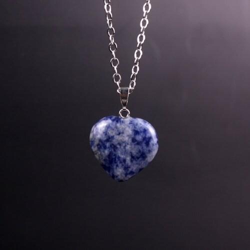 Wholesale Assorted Fashion 50pcs Mixed Color Sodalite Natural Stone Charms Necklaces 20mm Heart Pendants For Jewelry Making Free