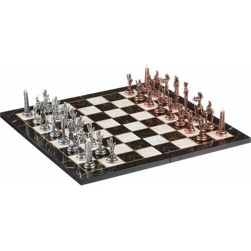 Gift Home Metal Egyptian Chess sets Antique and Folding Marble Patterned Board