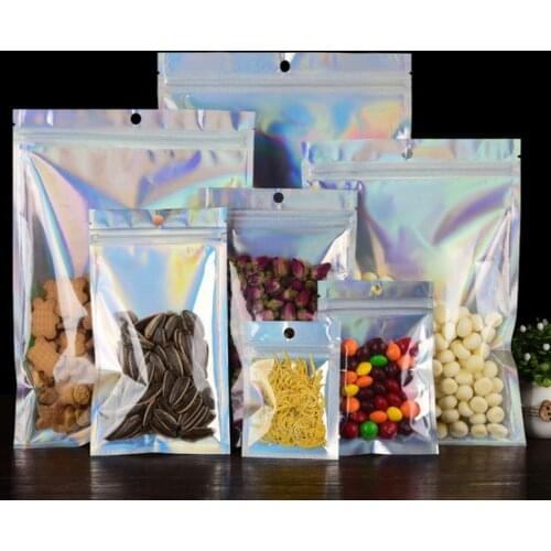 Clear Front Hologram Zip Lock Foil Bag Resealable Laser Silver USB Chip Memory Card Electronic Cigarette Jewelry Hardware Pouche